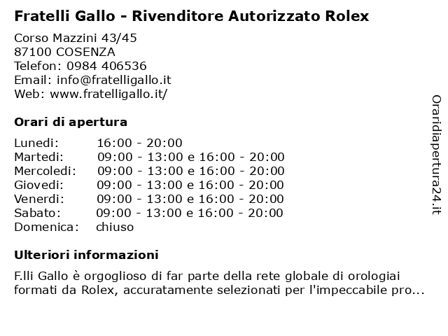 Rolex clearance gallo cosenza